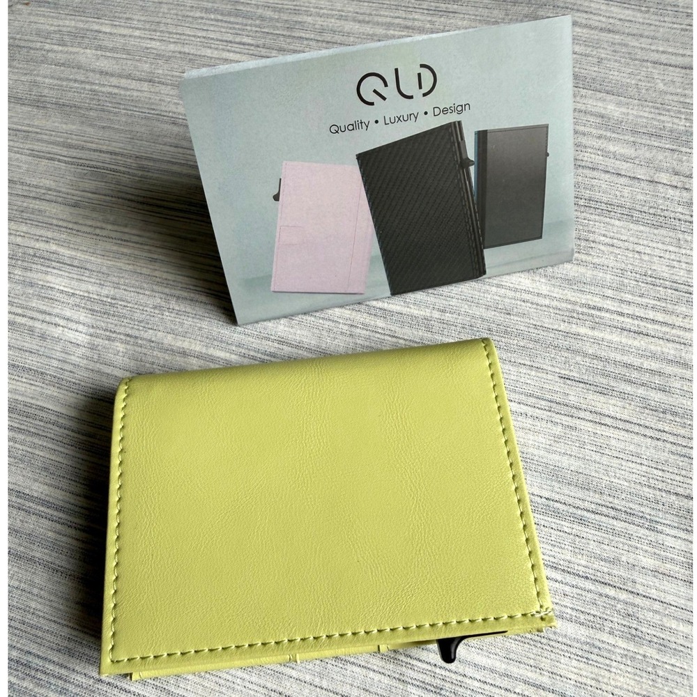 QLD Lime Green Pop Up Card Wallet Unisex Slim Trifold RFID Minimalist Silver
